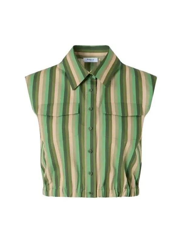 Sleeveless Parasol Striped Cotton Poplin Crop Shirt Sleeveless Parasol Striped Cotton Poplin Crop Shirt