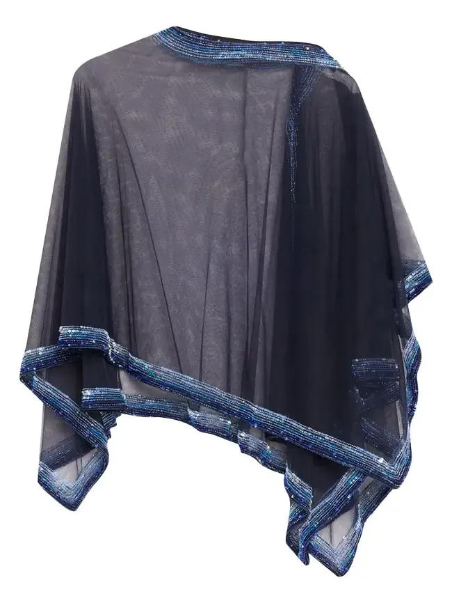 Embellished Edge Tulle Wrap Poncho