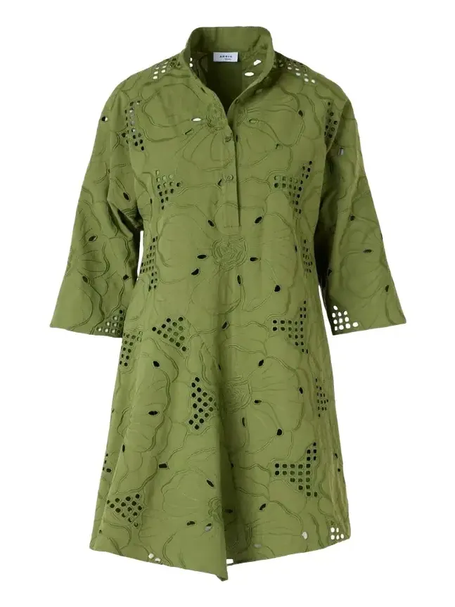 Floral Eyelet Embroidered Asymmetric Mini Shirtdress Floral Eyelet Embroidered Asymmetric Mini Shirtdress