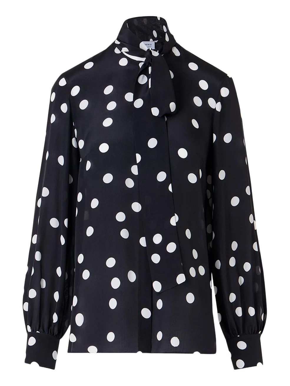 Polka Dot-Print Georgette Neck-Bow Blouse Polka Dot-Print Georgette Neck-Bow Blouse