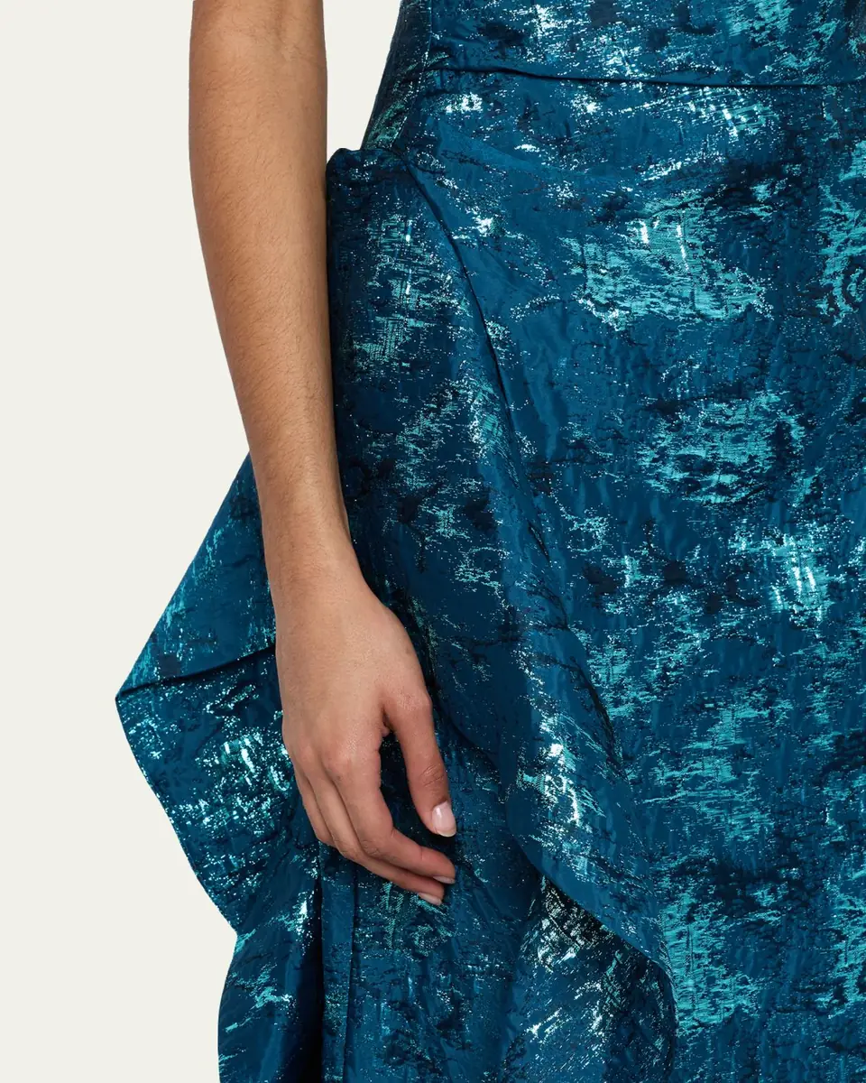 Rickie Freeman for Teri Jon Metallic Jacquard One-Shoulder Side-Ruffle Gown | Thumbnail 5 Rickie Freeman for Teri Jon Metallic Jacquard One-Shoulder Side-Ruffle Gown | Thumbnail 5