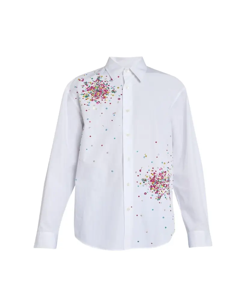 Dries Van Noten Men's Firework Embellished Cotton Poplin Shirt | Image 1 Dries Van Noten Men's Firework Embellished Cotton Poplin Shirt | Image 1
