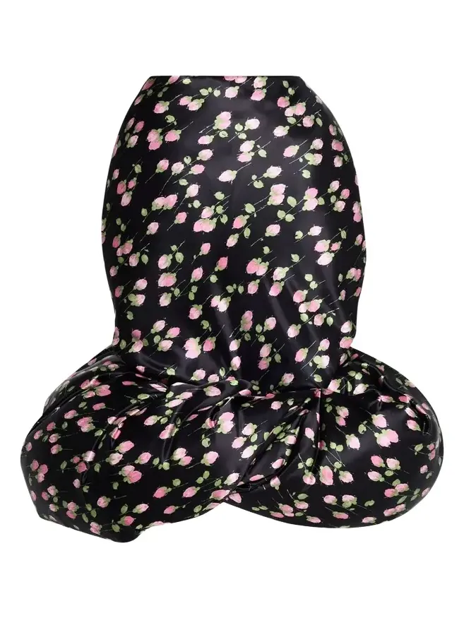 Marc Jacobs Runway Rose Print Satin Bubble Hem Skirt