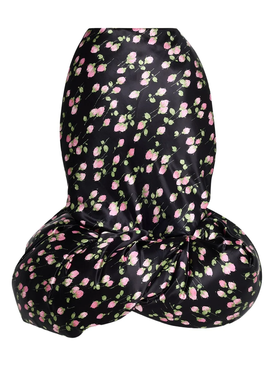 Marc Jacobs Runway Rose Print Satin Bubble Hem Skirt