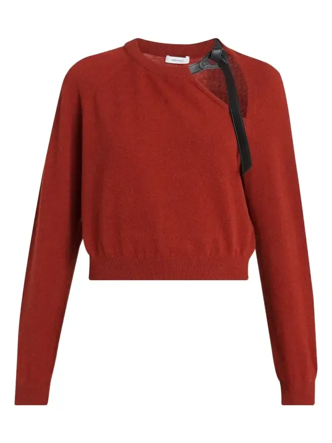 Leather-Strap Cutout Cashmere Sweater Leather-Strap Cutout Cashmere Sweater