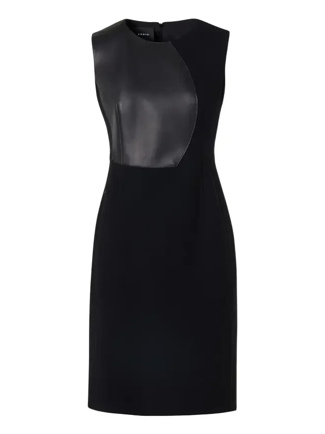 Wool and Orbit Leather Sleeveless Sheath Dress Wool and Orbit Leather Sleeveless Sheath Dress