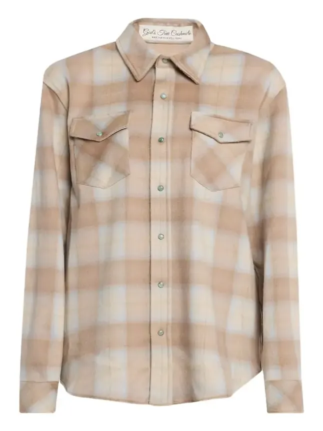 Champagne Tartan Button-Front Cashmere Shirt Champagne Tartan Button-Front Cashmere Shirt