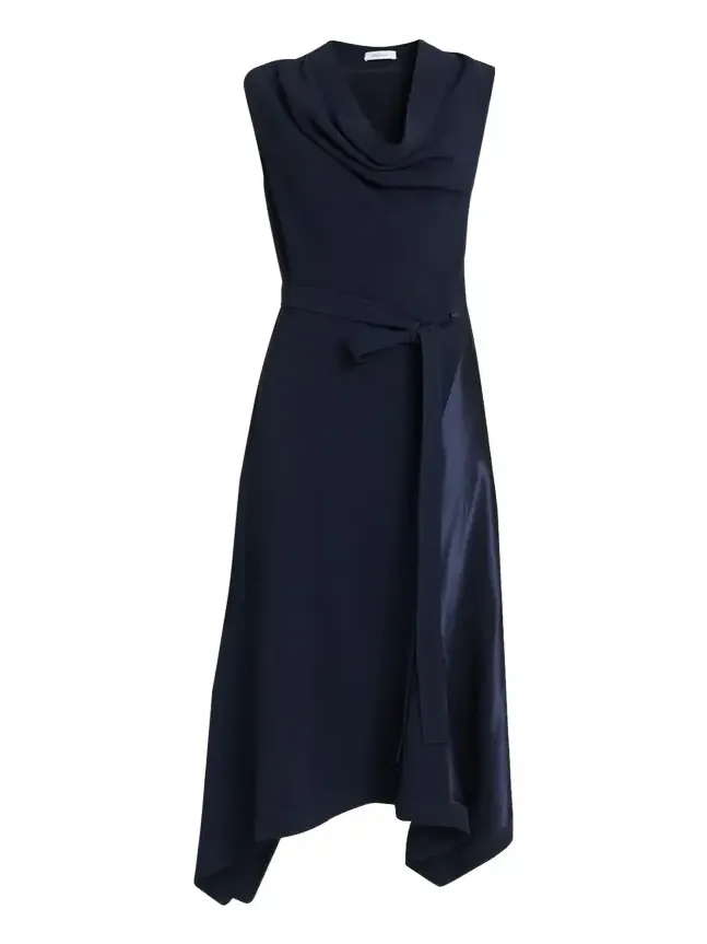 Cowl-Neck Stretch Cady Handkerchief Midi Dress