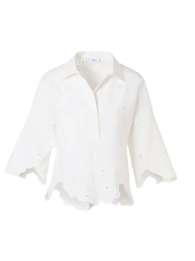 Cotton Poplin Scalloped Blouse