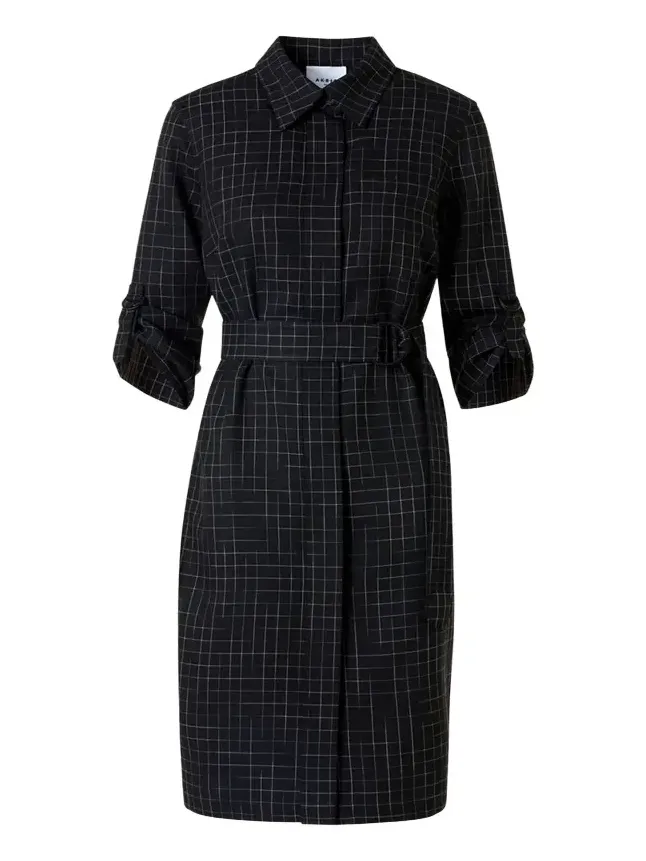 Squared Grid Belted Shirtdress