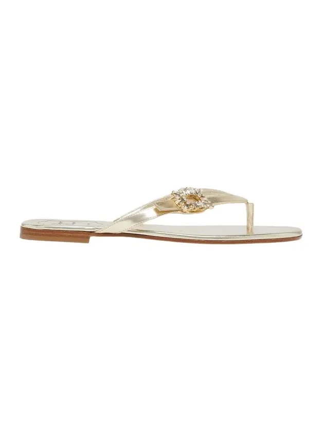 Strass Buckle Metallic Leather Thong Sandals Strass Buckle Metallic Leather Thong Sandals
