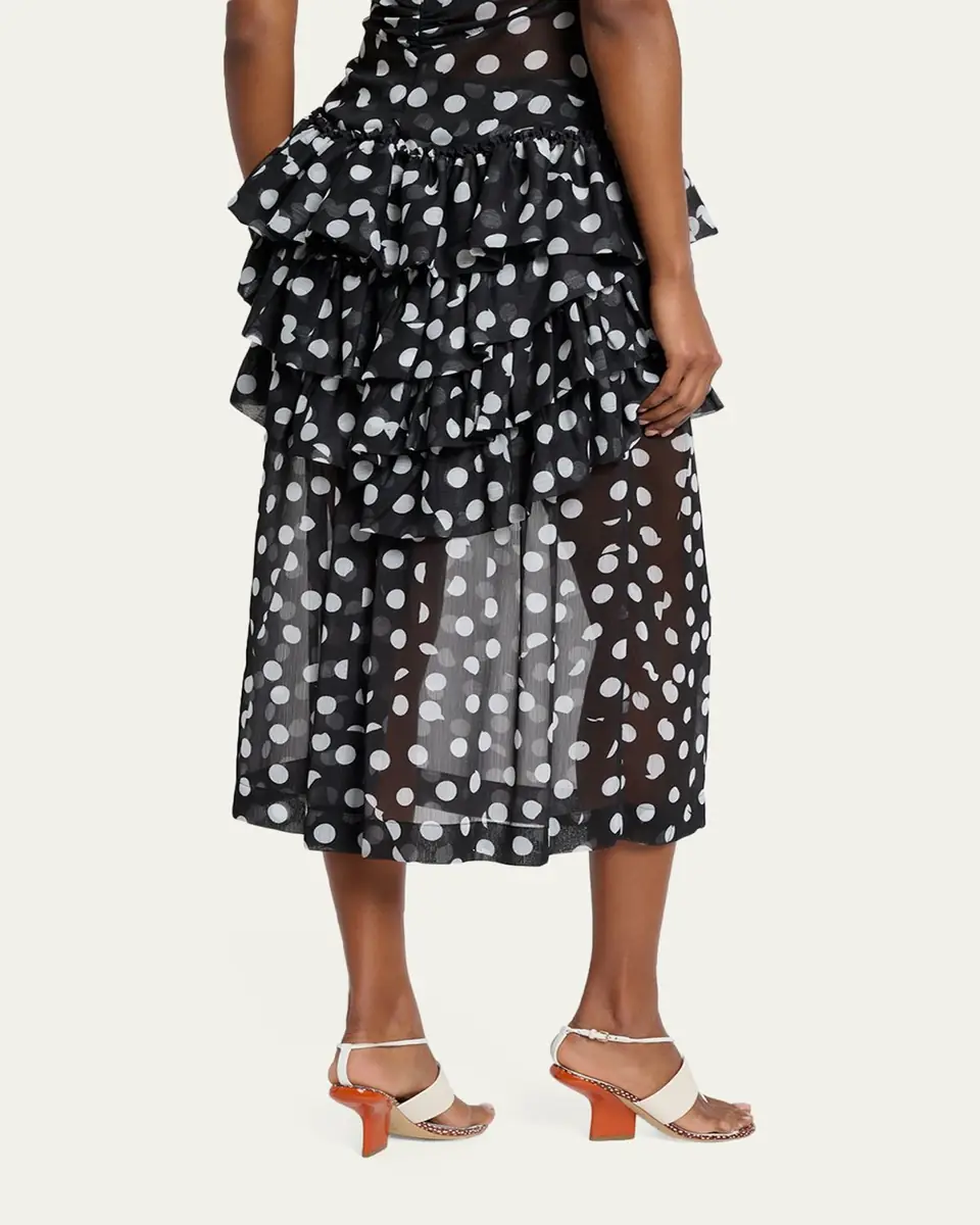 Dries Van Noten Shelby Polka-Dot Ruffle Midi Skirt | Thumbnail 3