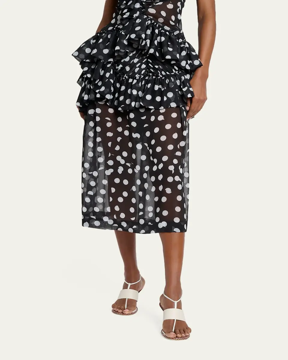 Dries Van Noten Shelby Polka-Dot Ruffle Midi Skirt | Thumbnail 4