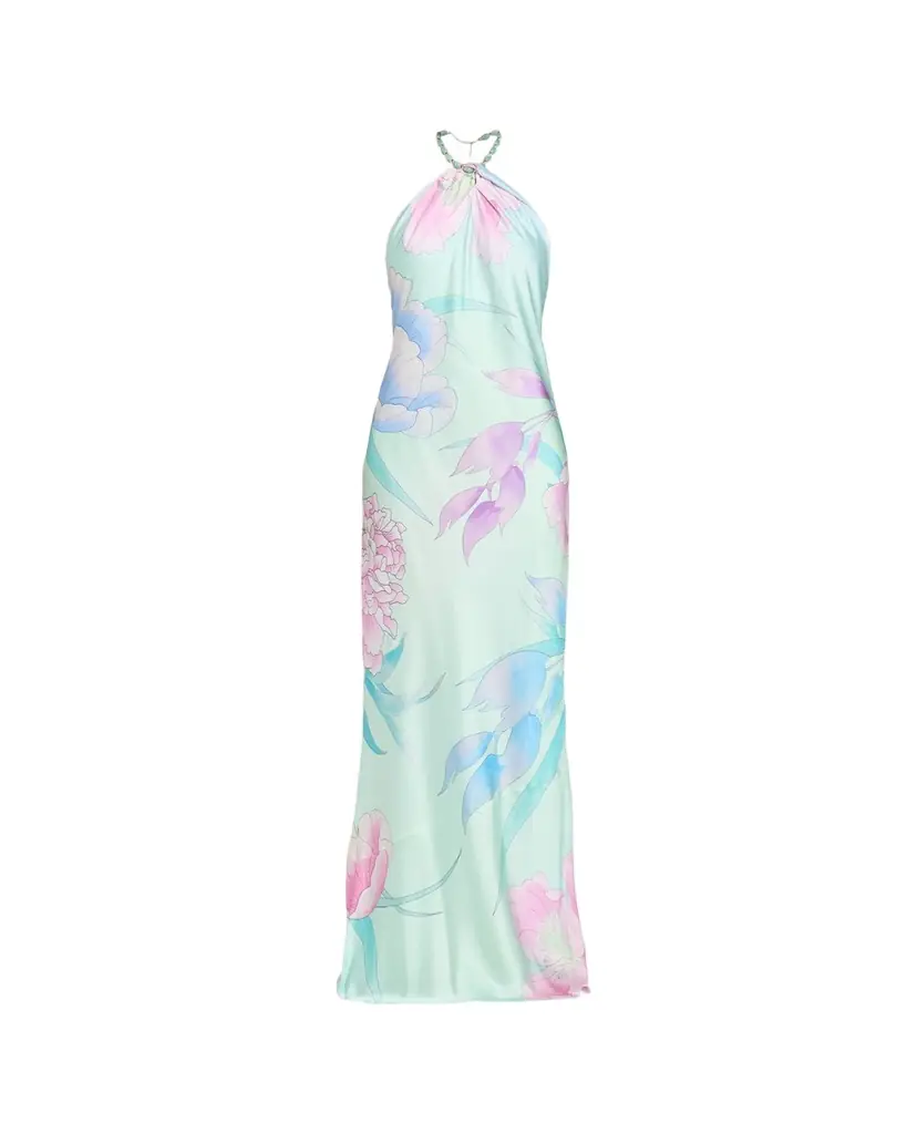 Retrofête Anat Floral Satin Halter Dress