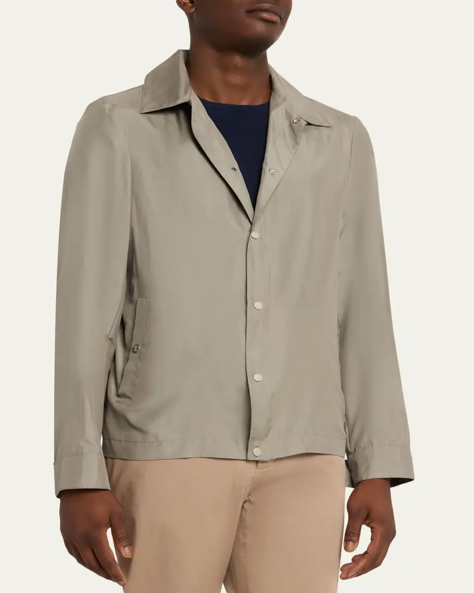 Brunello Cucinelli Men's Silk Blend Snap-Front Shirt Jacket | Thumbnail 4