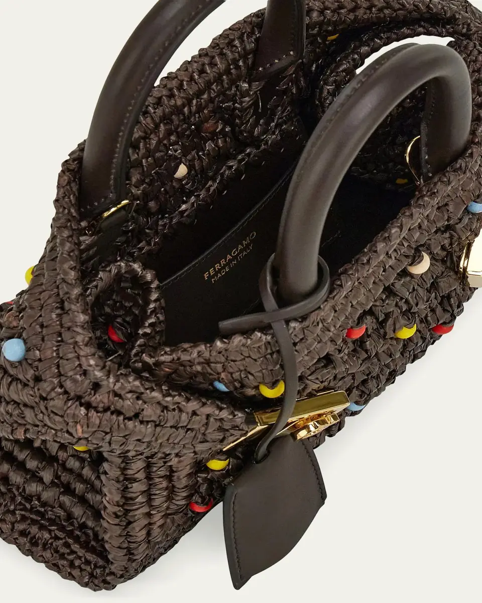 Ferragamo Hug Beaded Raffia Top-Handle Bag | Thumbnail 3 Ferragamo Hug Beaded Raffia Top-Handle Bag | Thumbnail 3