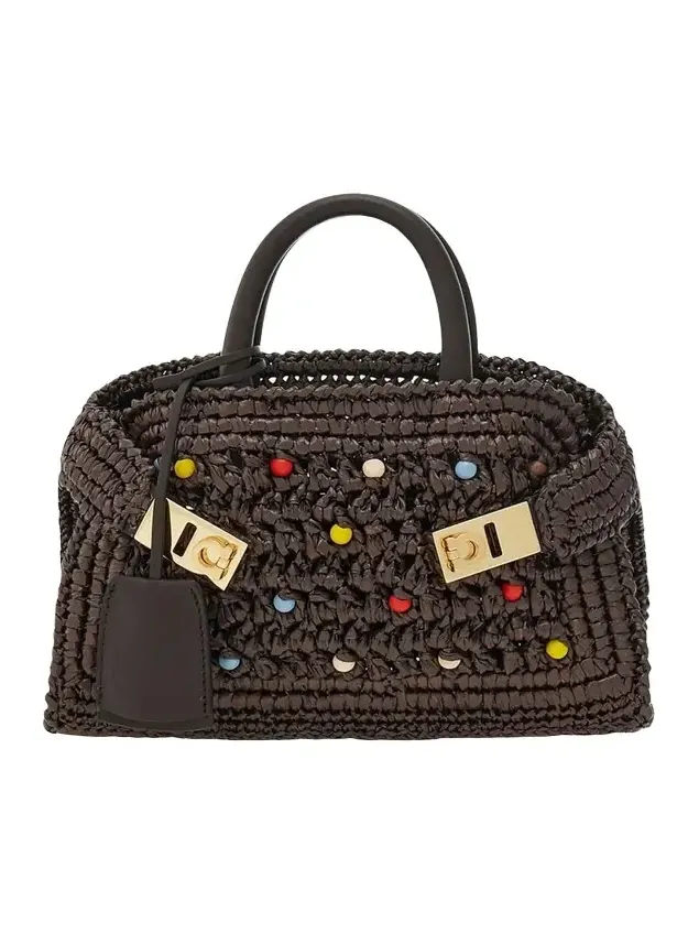 Hug Beaded Raffia Top-Handle Bag Hug Beaded Raffia Top-Handle Bag