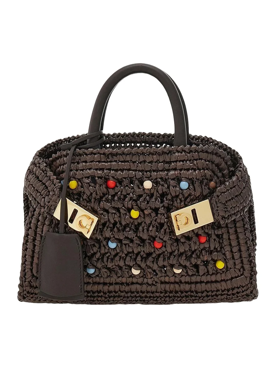 Hug Beaded Raffia Top-Handle Bag Hug Beaded Raffia Top-Handle Bag