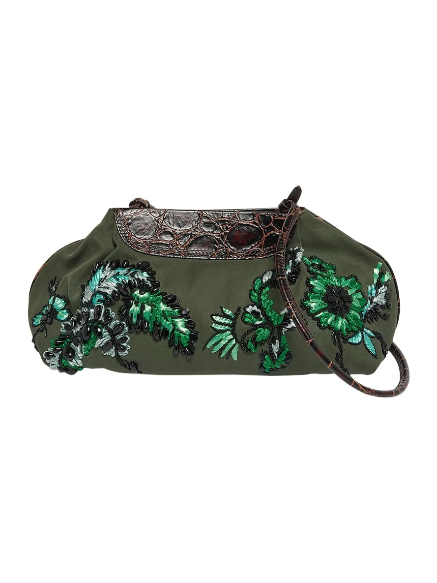 Medium Beaded Cotton Clutch Bag