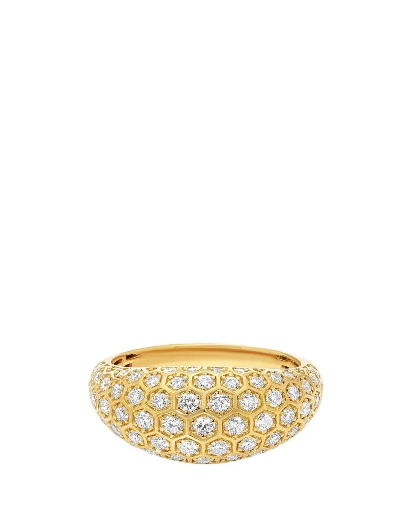 SARA WEINSTOCK Honey Comb 18K Gold & Diamond Pinky Signet Ring