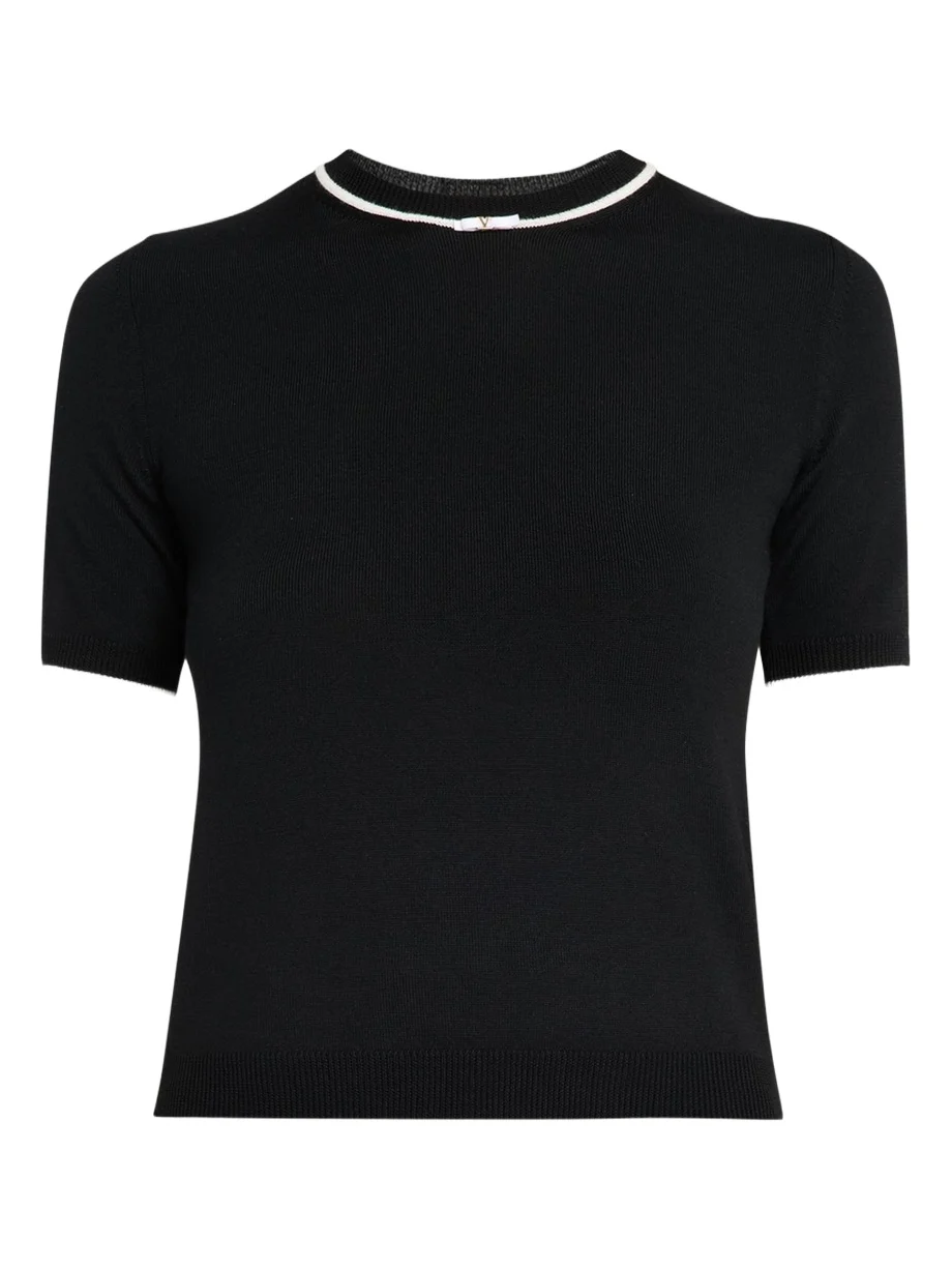 Valentino Garavani V-Logo Bow Short-Sleeve Wool Sweater