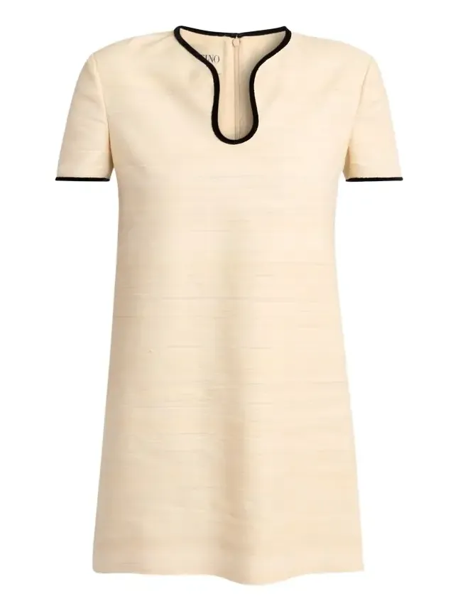 Woven Silk Short-Sleeve Mini Dress