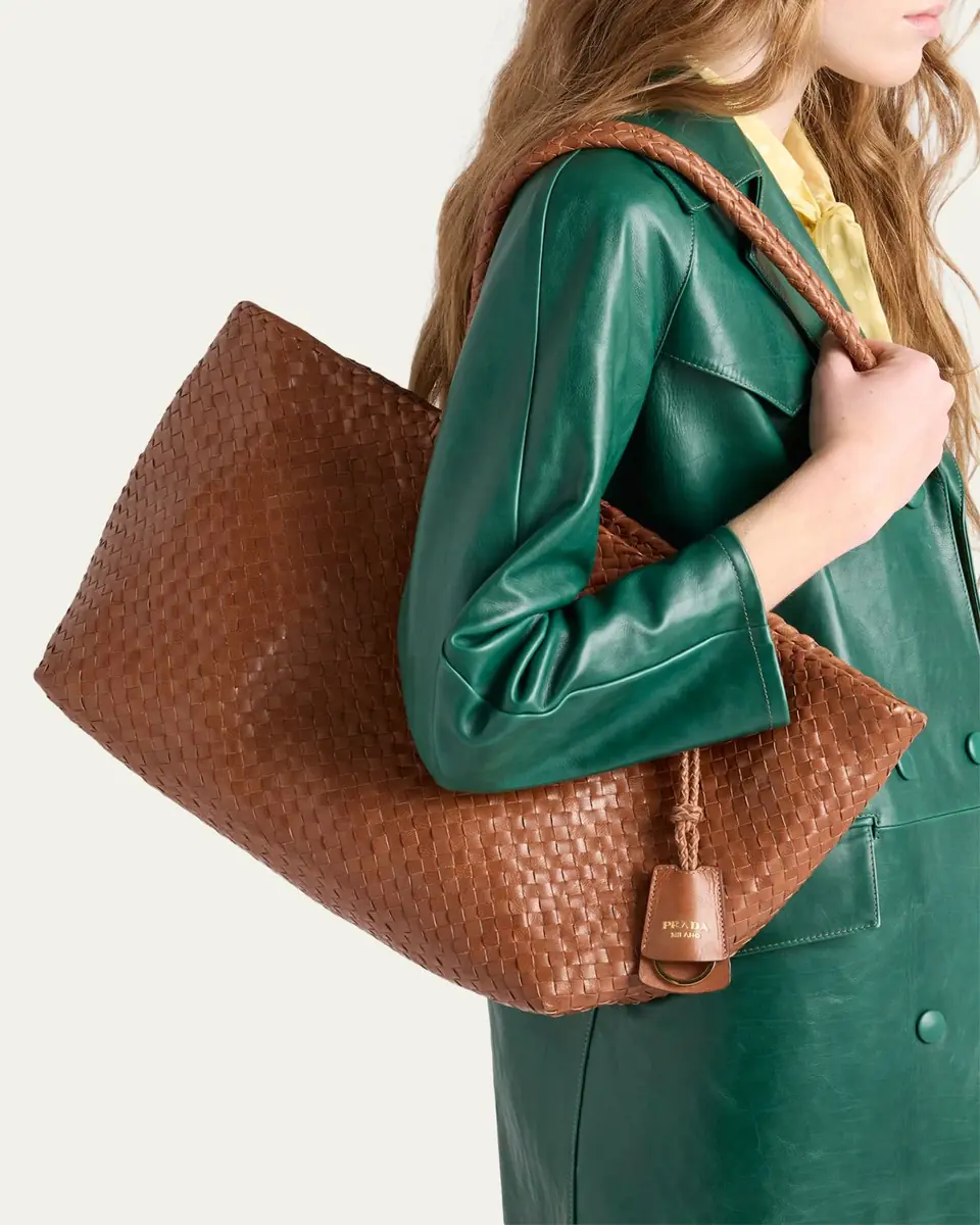 Prada Madras Woven Leather Tote Bag | Thumbnail 2