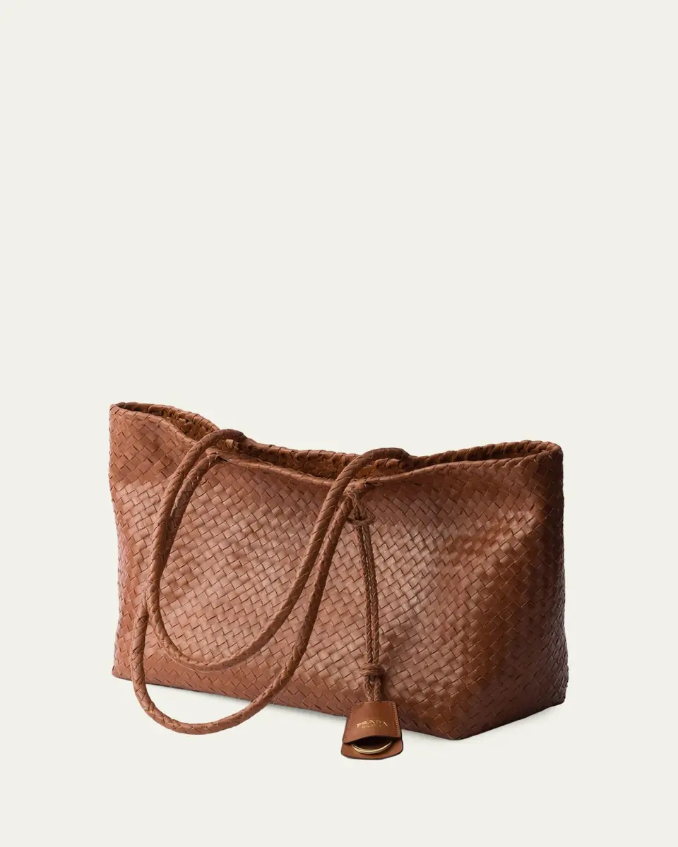 Prada Madras Woven Leather Tote Bag | Thumbnail 4