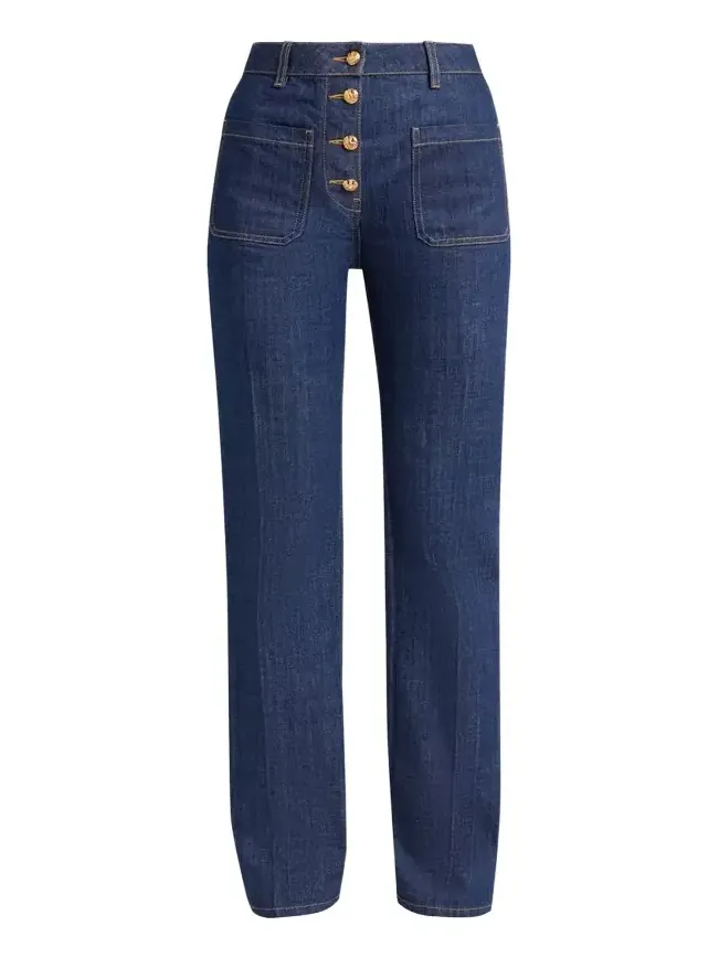 Button-Front Straight-Leg Jeans