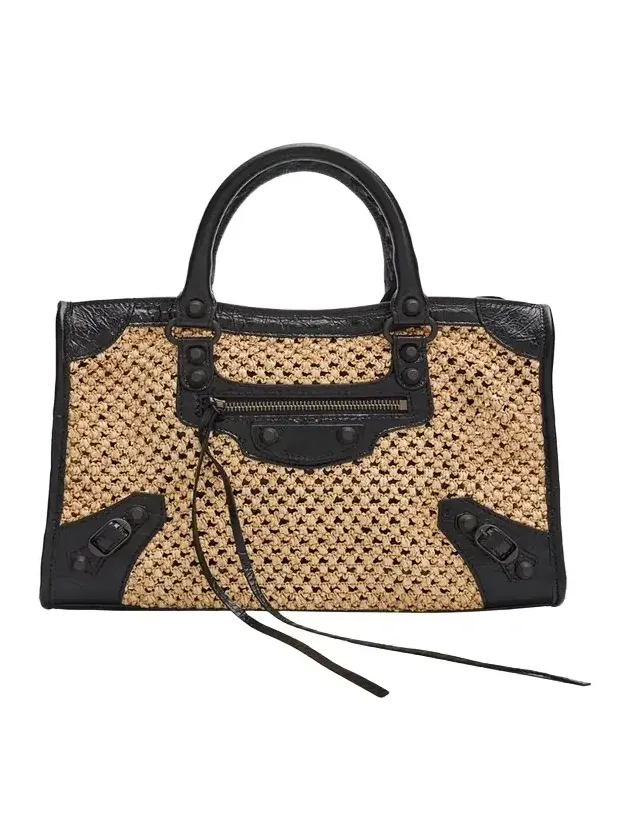 Le City Woven Leather-Trim Top-Handle Bag