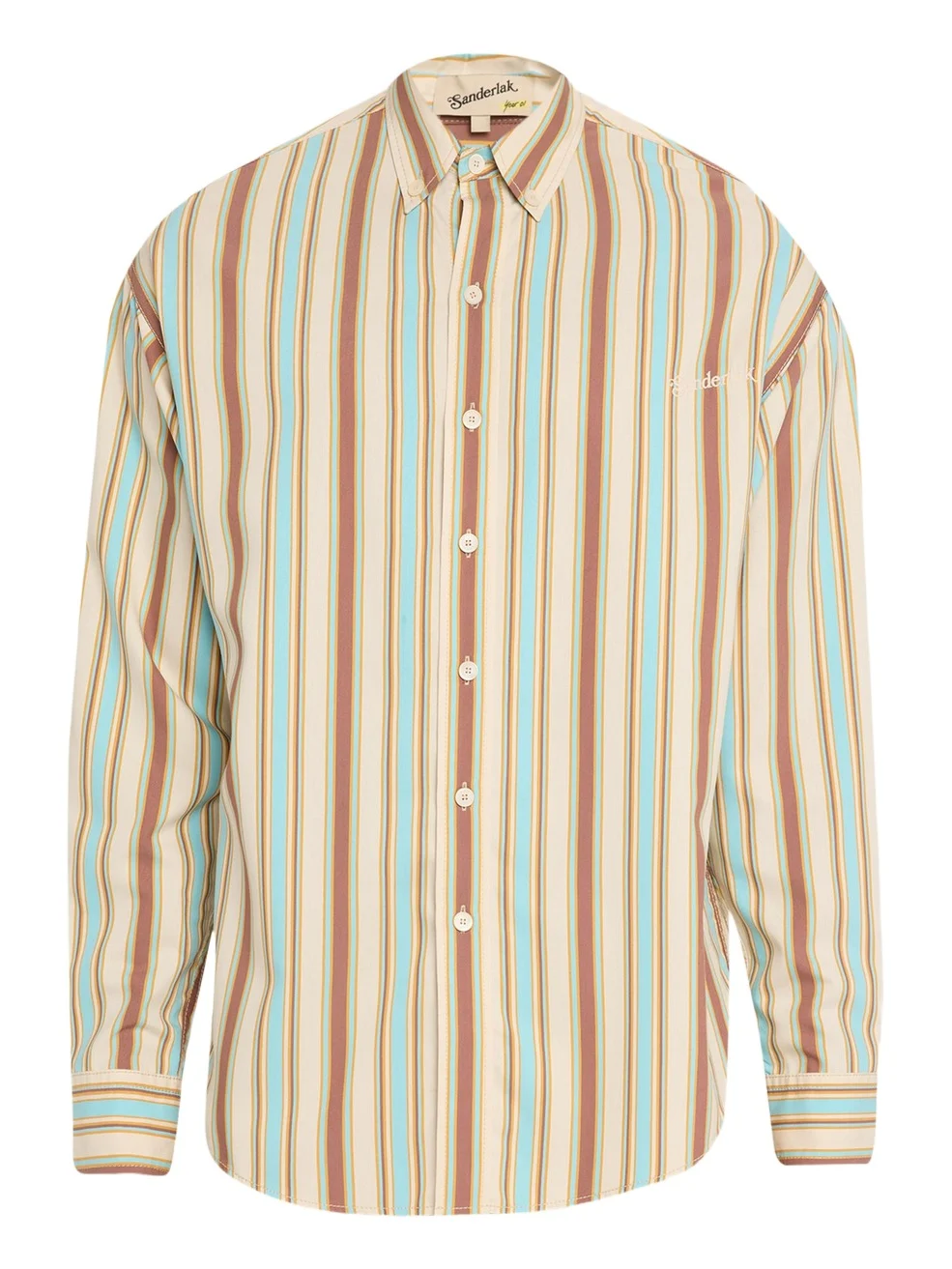 Sanderlak Men's Oversized Viscose Poplin Stripe Button-Down Shirt