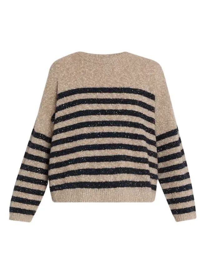 Shimmering Striped Wool-Cashmere Crewneck Sweater