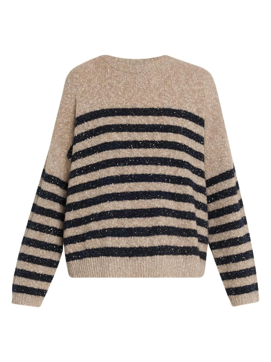Shimmering Striped Wool-Cashmere Crewneck Sweater Shimmering Striped Wool-Cashmere Crewneck Sweater