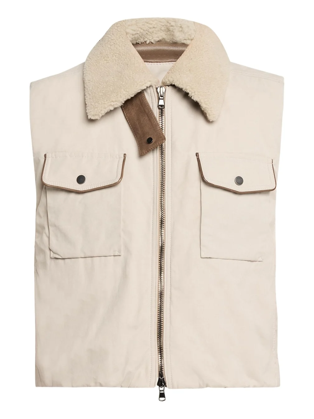Lamb Shearling Collar Techno Satin Padded Vest