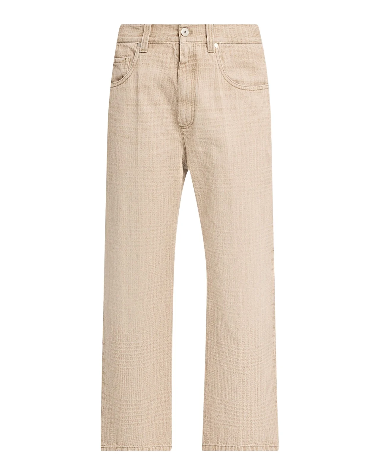 Brunello Cucinelli Check-Print Denim Straight-Leg Crop Pants