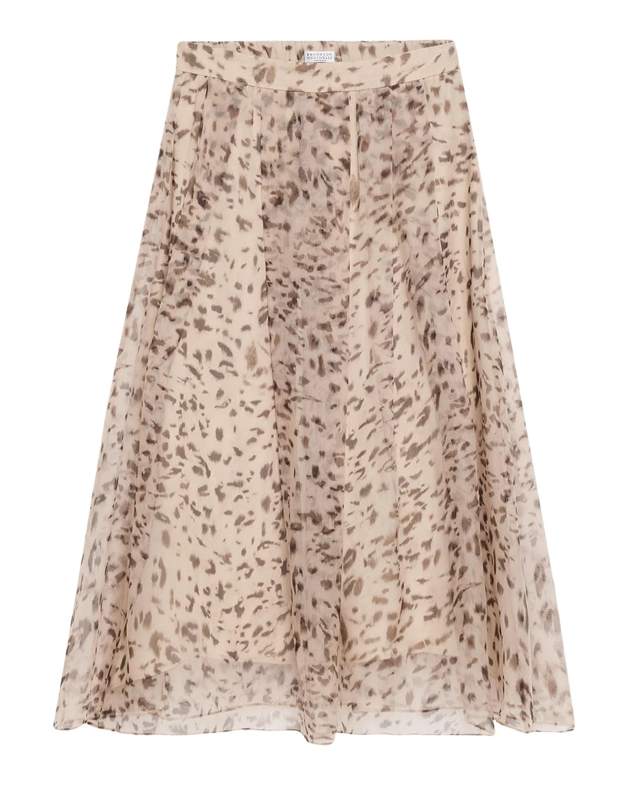 Brunello Cucinelli Printed Silk A-Line Midi Skirt