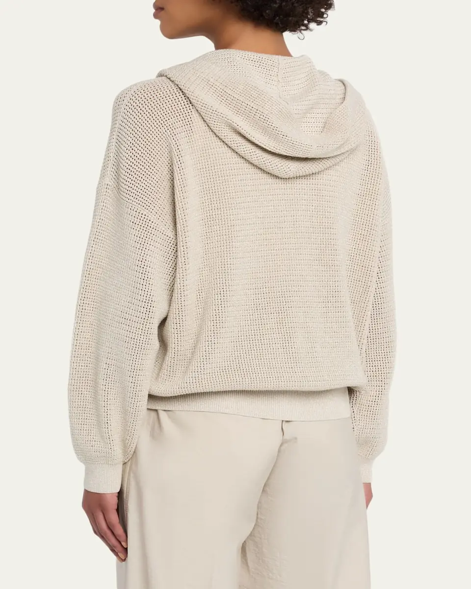 Brunello Cucinelli Sparkling Cotton Net Zip Hoodie | Thumbnail 3 Brunello Cucinelli Sparkling Cotton Net Zip Hoodie | Thumbnail 3