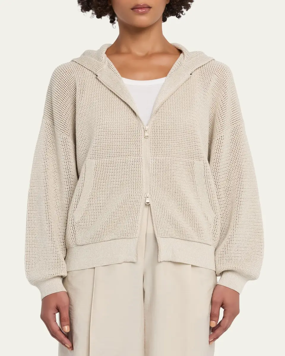 Brunello Cucinelli Sparkling Cotton Net Zip Hoodie | Thumbnail 4 Brunello Cucinelli Sparkling Cotton Net Zip Hoodie | Thumbnail 4