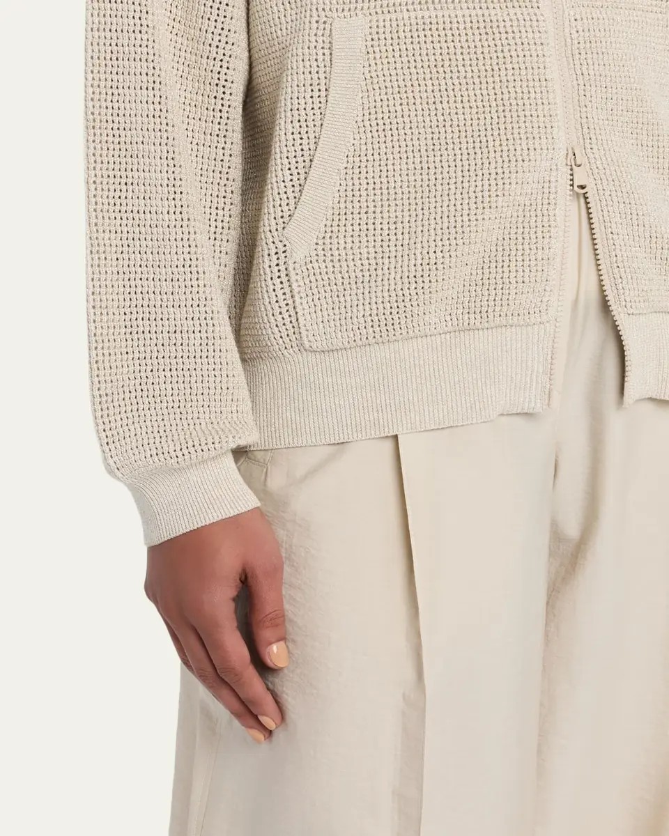 Brunello Cucinelli Sparkling Cotton Net Zip Hoodie | Thumbnail 5 Brunello Cucinelli Sparkling Cotton Net Zip Hoodie | Thumbnail 5