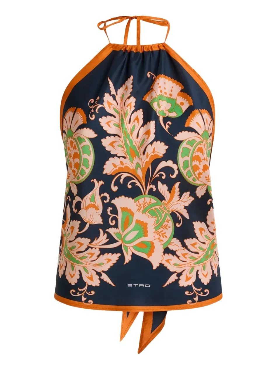 Floral-Print Silk Twill Halter Top Floral-Print Silk Twill Halter Top