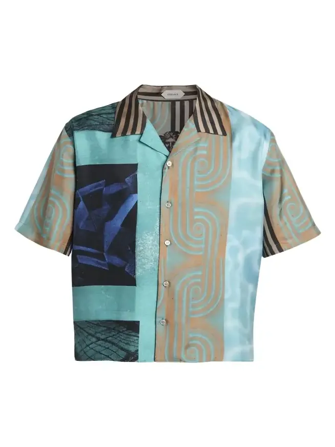 Men's Silk Multi-Abstract Medusa Camp Shirt