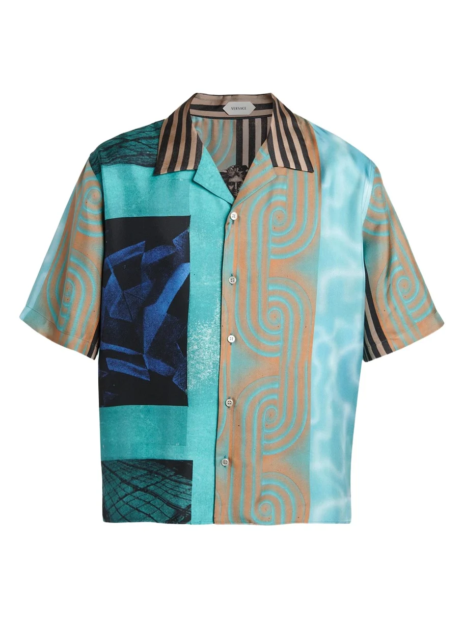 Versace Men's Silk Multi-Abstract Medusa Camp Shirt