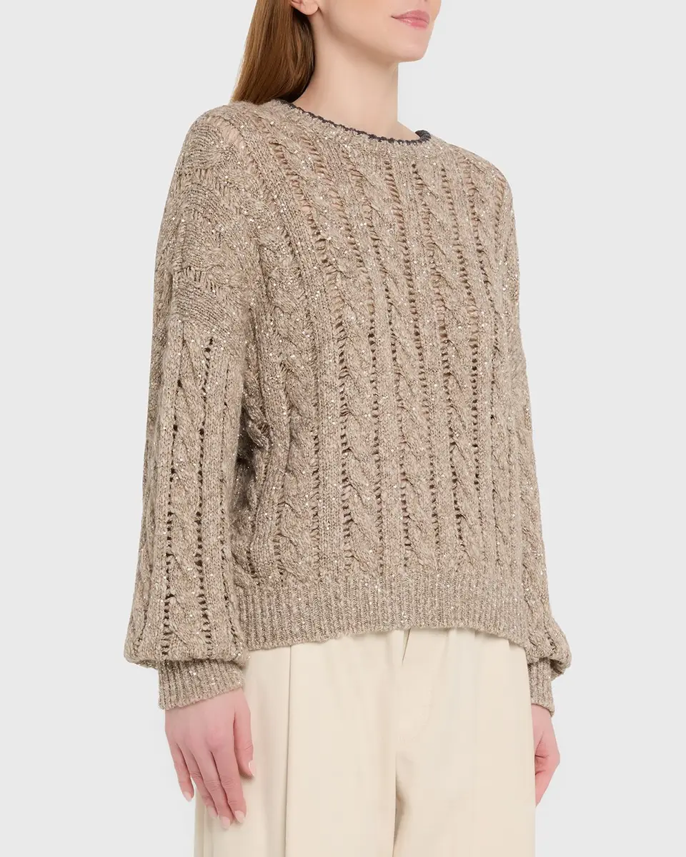 Brunello Cucinelli Sparkly Cable-Knit Sweater | Thumbnail 4 Brunello Cucinelli Sparkly Cable-Knit Sweater | Thumbnail 4