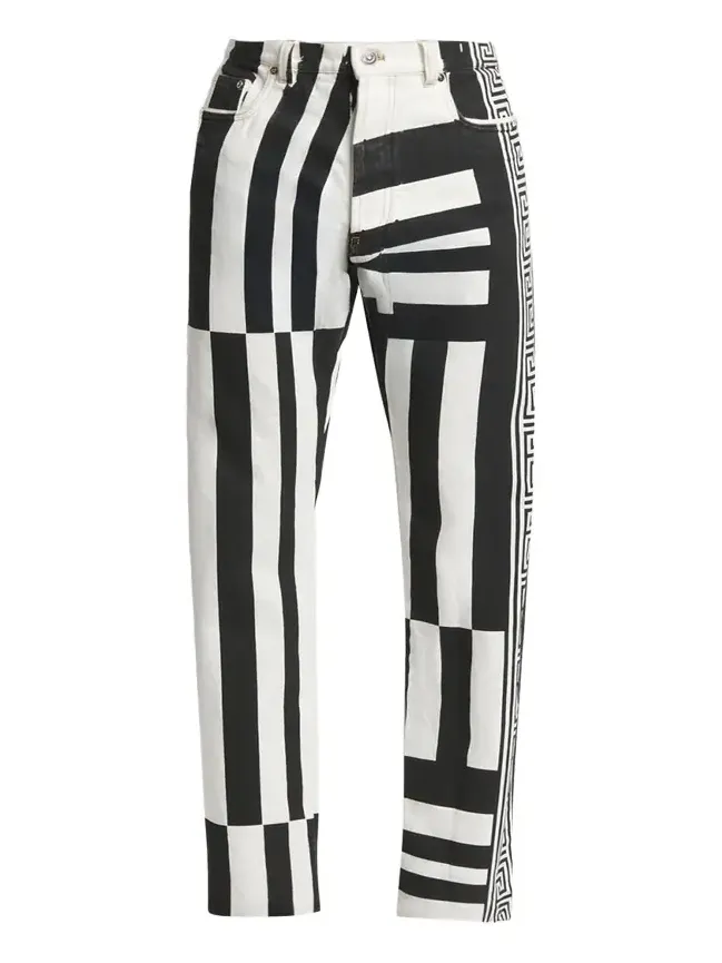 Versace Men's Two-Tone Greca Paneled Straight-Leg Pants