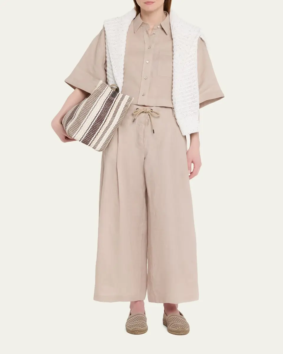 Brunello Cucinelli Cropped Button-Down Linen Shirt | Thumbnail 2 Brunello Cucinelli Cropped Button-Down Linen Shirt | Thumbnail 2