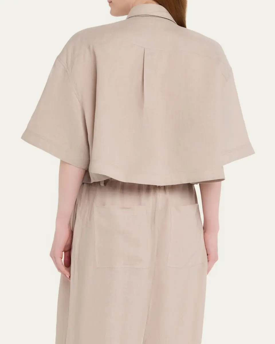 Brunello Cucinelli Cropped Button-Down Linen Shirt | Thumbnail 3 Brunello Cucinelli Cropped Button-Down Linen Shirt | Thumbnail 3