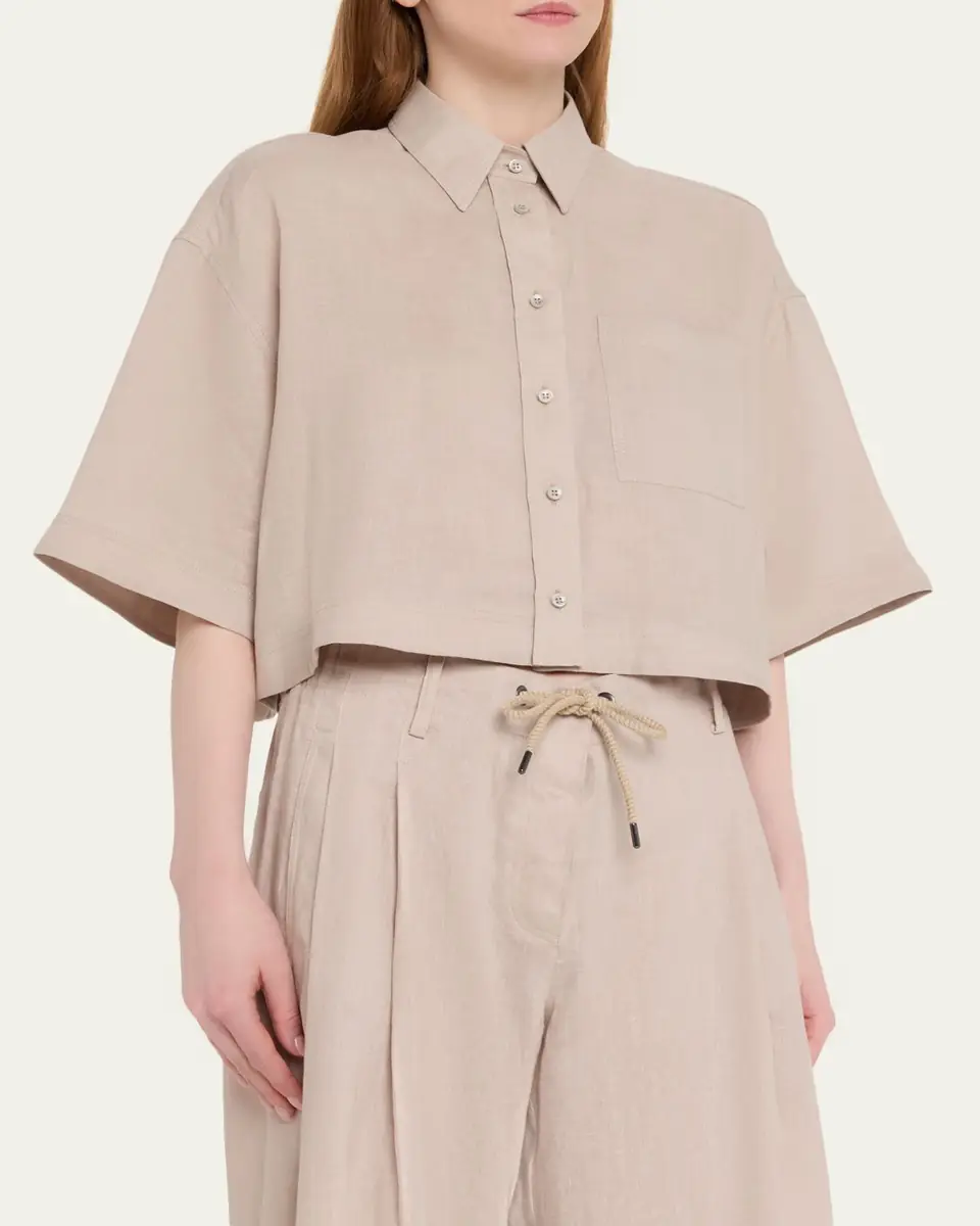 Brunello Cucinelli Cropped Button-Down Linen Shirt | Thumbnail 4 Brunello Cucinelli Cropped Button-Down Linen Shirt | Thumbnail 4