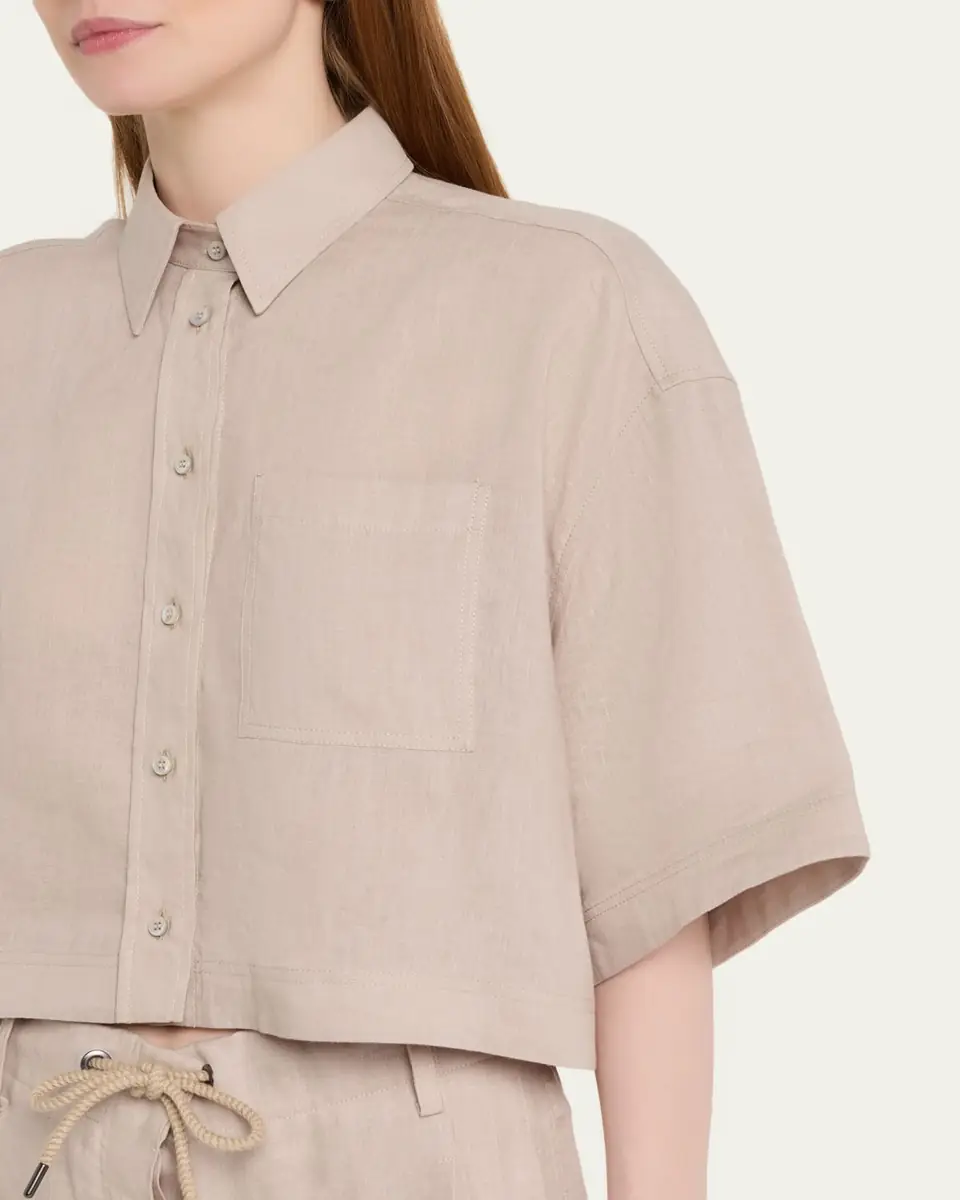 Brunello Cucinelli Cropped Button-Down Linen Shirt | Thumbnail 5 Brunello Cucinelli Cropped Button-Down Linen Shirt | Thumbnail 5