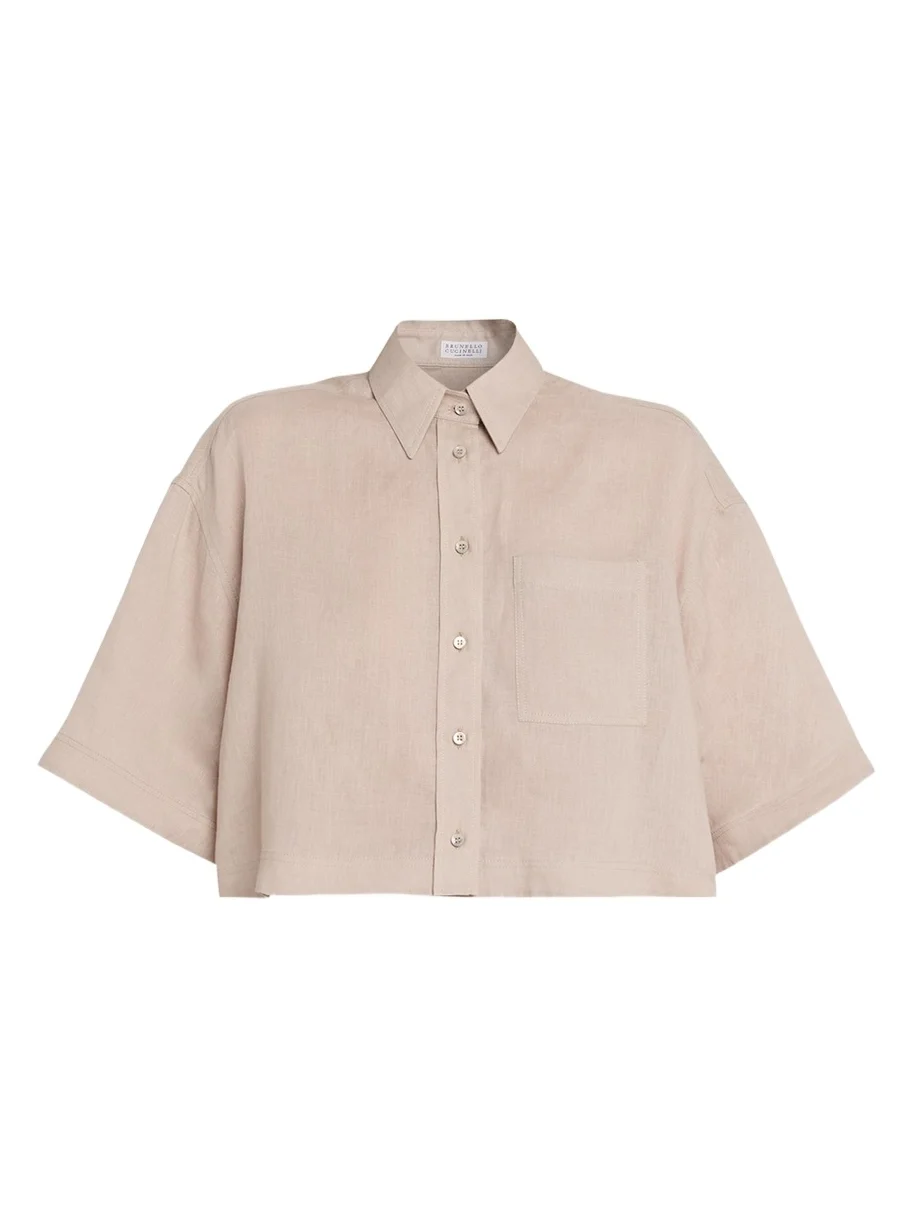 Brunello Cucinelli Cropped Button-Down Linen Shirt