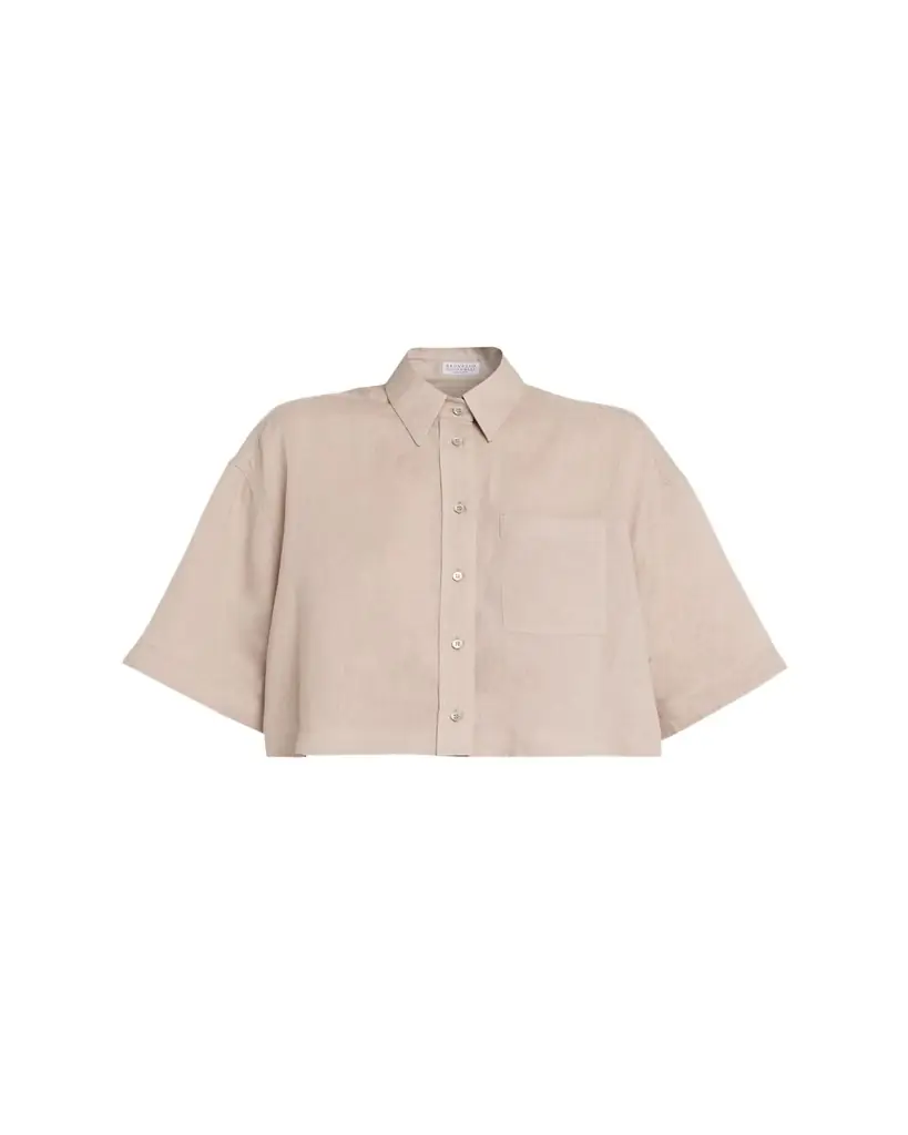 Brunello Cucinelli Cropped Button-Down Linen Shirt